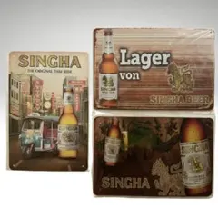 タイ製 SINGHA シンハービール 金属看板 3枚セット — image 1