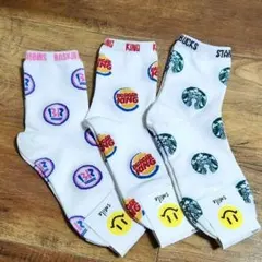 韓国　レディースソックス　スタバ　バーガーキング　3足セット　オモシロ靴下 — image 1