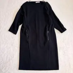 ナチュラルミスト　ボートネックジャージータックロングワンピース七分袖　Ｍ　黒 — image 1