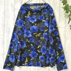 HANAE MORI 花柄トップス 長袖 サイズ3 ブルー系 日本製 — image 1