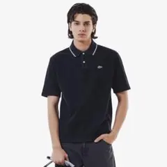 LACOSTE ブラック LOOSE FIT 配色リブニットインディゴポロシャツ — image 1