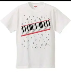 ピアノ鍵盤 音符デザイン Tシャツ ホワイト Sサイズ — image 1
