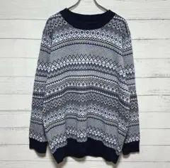 JACAMO 総柄ニット セーター ビッグ1XL ブルー系 ノルディック柄⁠ — image 1