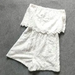 ジェシカシンプソン レース ベアトップ オールインワンワンピース ロンパーS白 — image 1