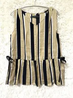 BOU JELOUD ストライプ柄 ノースリーブ ペプラムトップス　リネン — image 1