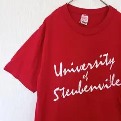 ☘️ ウルフ カレッジ Tシャツ クルーネック 半袖 M 赤 綿混 カジュアル — image 1