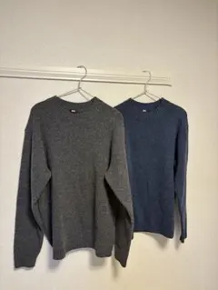 UNIQLO クルーネックセーター 2枚セット グレー ネイビー L — image 1