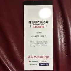 U.S.M.Holdings 株主様ご優待券 3000円分 — image 1