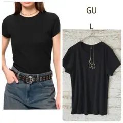 franc様◆GU リブT 半袖Tシャツ【L】 黒 — image 1