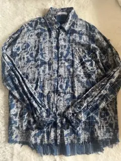 NOWLE チェック柄 フリンジシャツ ブルー系 — image 1