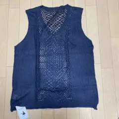 ネイビー グレー　Vネック ニットベスト — image 1