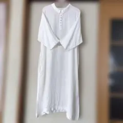 a+koloni　リネン100%　ロング ワンピース　襟がかわいい　白 — image 1