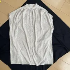 栗原はるみ　バンドカラーチュニック　 フレンチスリーブ　ドット柄 — image 1