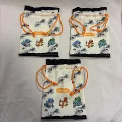 ポケモン 巾着袋 3枚セット 両面デザイン ピカチュウ 初代御三家 長登屋 — image 1