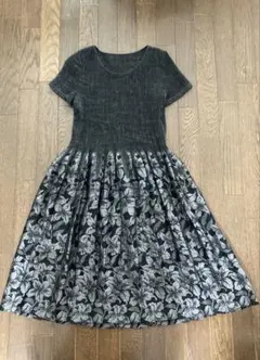 noa-ge 花柄切り替え 半袖ワンピース ブラック — image 1
