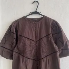 新品タグ付　ザラ　ZARA ワンピ　チュニック　ブラウン コットン 刺繍レース — image 1