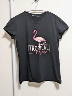 Tropical Paradise フラミンゴ柄 Tシャツ ブラック L — image 1
