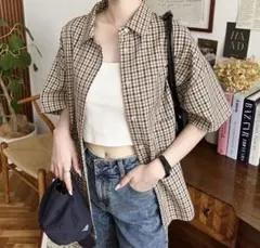 オーバーチェック半袖ルーズシャツ — image 1