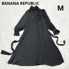 美品 バナナリパブリック とろみ ワンピース M グレー パフスリーブ ボウタイ — image 1