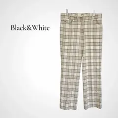 日本製★Black&White チェック柄 ストレートパンツ L ベージュ — image 1