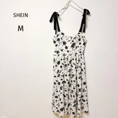 SHEIN フラワープリントアイボリーブラックキャミワンピース M — image 1