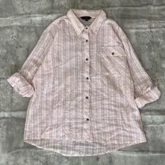 【インド綿100%】Rody FASHION マルチストライプシャツ F ピンク — image 1