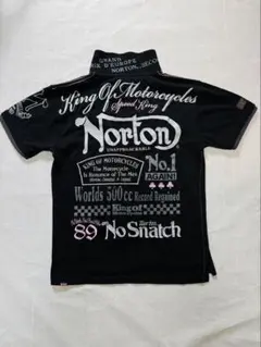 Norton 半袖　ポロシャツ バイカー　刺繍デカロゴ　黒　L — image 1