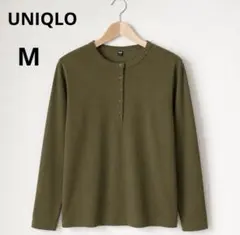 ✨美品✨UNIQLO リブ ヘンリーネック 長袖 カーキ オリーブ　Mサイズ — image 1