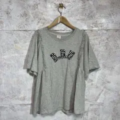 【 2424番】niko and 半袖 Tシャツ グレー チェック柄ロゴ フリル — image 1