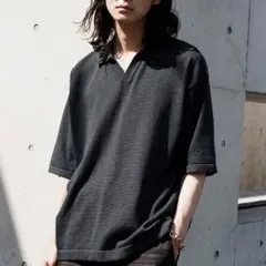 PIN BORDER KNIT POLO チャコール サイズM — image 1