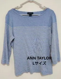 ANN TAYLOR ボーダー ストライプ 7分袖 カットソー L 水色 ブルー — image 1