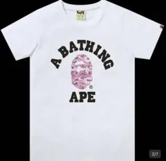 最安値‼️ A BATHING APE カモ柄ロゴ Tシャツ ホワイト — image 1