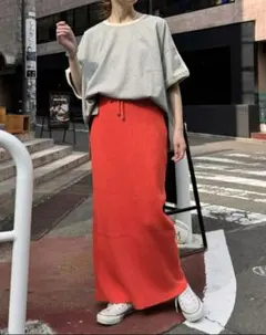 チャオパニックティピー　すっきりシルエットリブスカート　レッド　オレンジ　M — image 1