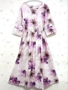 新品 花柄ロングフレアワンピース 2XL ピンク — image 1