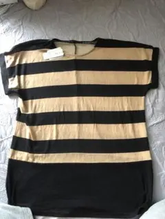 ボーダー柄 半袖カットソー ブラック ベージュ — image 1