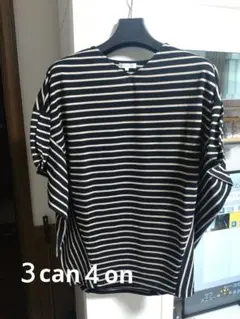 3can4on ボーダー柄 半袖カットソー Vネック　Mサイズ — image 1