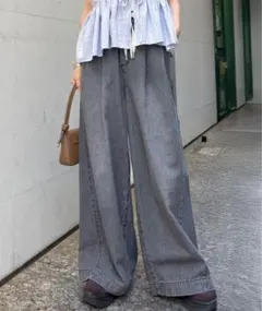 ★Ranan ワイドパンツ デニム調 グレー Sサイズ — image 1
