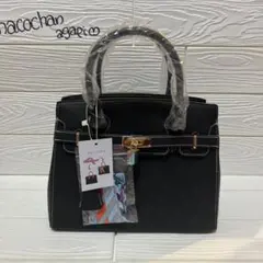 ブラック 牛革ハンドバッグ スカーフ付き — image 1