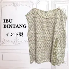 イブビンタン》ノースリーブ カットソー 【F】アイボリー グリーン 総柄 大きい — image 1