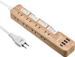 Mscienエムサイン 延長コード 3m 電源タップ usb付き 木目調 — image 1