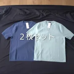 新品 タグ付き ユニクロ ウォッシャブルミラノリブニットTシャツ 美品 ブルー — image 1