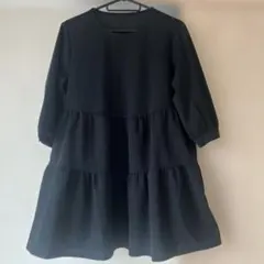 ブラック 五分袖 ティアードワンピース — image 1