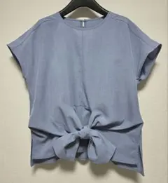フロントリボン 半袖ブラウス ブルー　サイズM — image 1