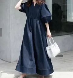 natural couture ランタンスリーブワンピース　デニム インディゴ — image 1