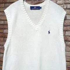 POLO GROUND Vネック ニットベスト アイボリー L — image 1