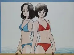 あだち充　複製原画　H2　雨宮ひかり　古賀春華 　ビキニ　B4サイズ 小学館 — image 1