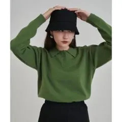 TINA:JOJUN 長袖 ポロニット グリーン — image 1