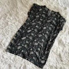 FORGET WOMAN チュニック 半袖 ノーカラー ネイビー グリーン 総柄 — image 1