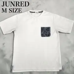 JUNRED ウェーブワッフルポケット Tシャツ ホワイト ボタニカル柄ポケット — image 1