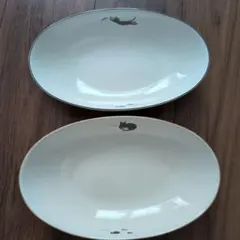 ミスタードーナツ　猫と魚のイラスト付き楕円パスタ皿２個 — image 1